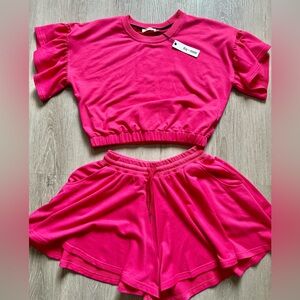 Bright pink Ruffle Crop with Shorts Set